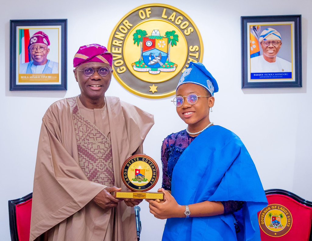Sanwo-Olu hands over seat to Spelling Bee champion, a day Governor Esther Etiyemonu