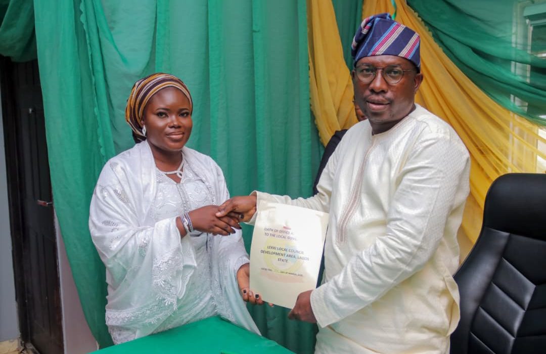Lekki LCDA Chairman Rasaki Bamidele Kasali swears in new council officials, charging them to serve residents with integrity and dedication.